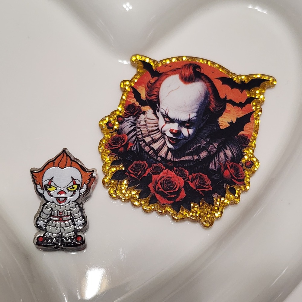 Clown Horror Flatback Focal Bead Keychain Jewelry Crafts Badge Halloween